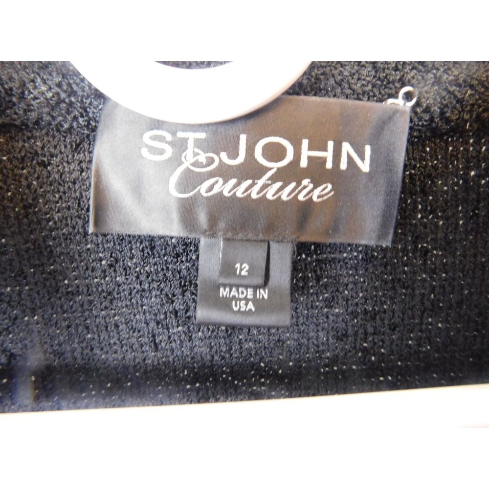 St. John Couture Black Blazer Evening Jeweled Button Lace Cuff Wool Blend 12 - Picture 5 of 5